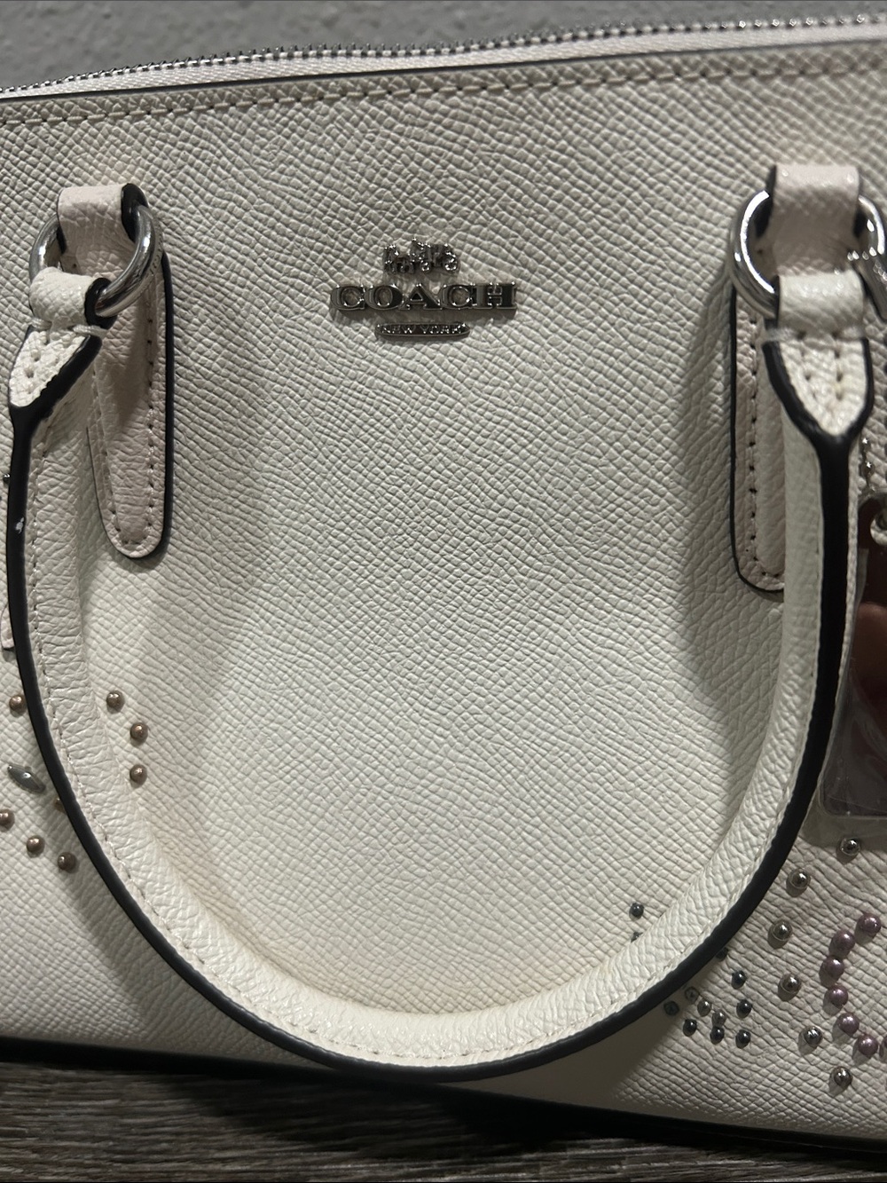 Coach White Studded Heart Satchel 9”L x 7”H - Picture 4 of 4